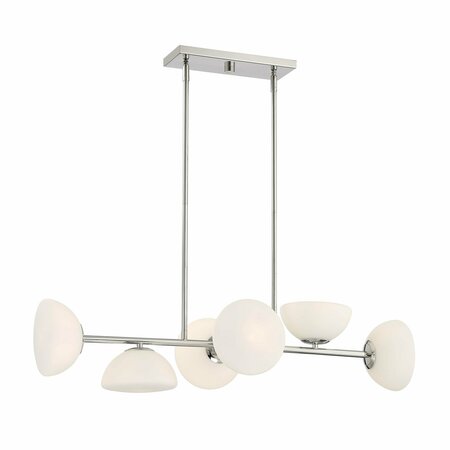 DESIGNERS FOUNTAIN Zio 60 Watt 6 Light Polished Nickel Linear Pendant with Etched Opal Glass Shade D270H-IS-PN